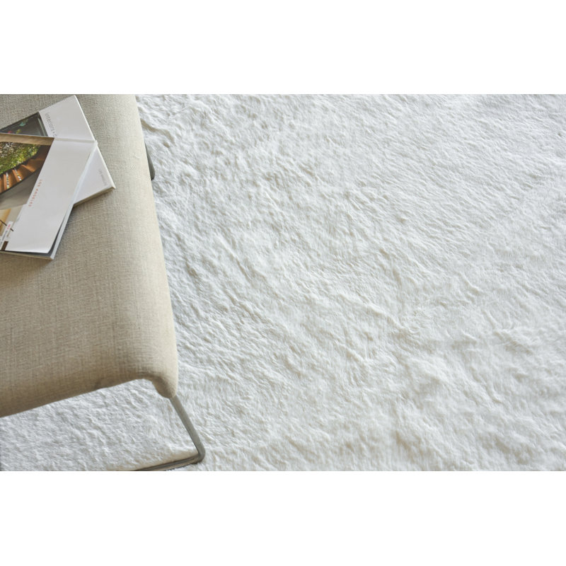 Mink Rectangle Solid Color Handmade Polyester/Acrylic Area Rug in Ivory, Rectangle 9' x 12'