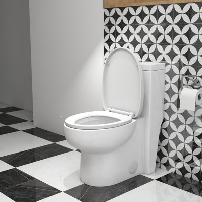 12-in Rough-In Elongated One-Piece Siphonic Toilet, 1.1/1.6 GPF Dual Flush, White Ceramic