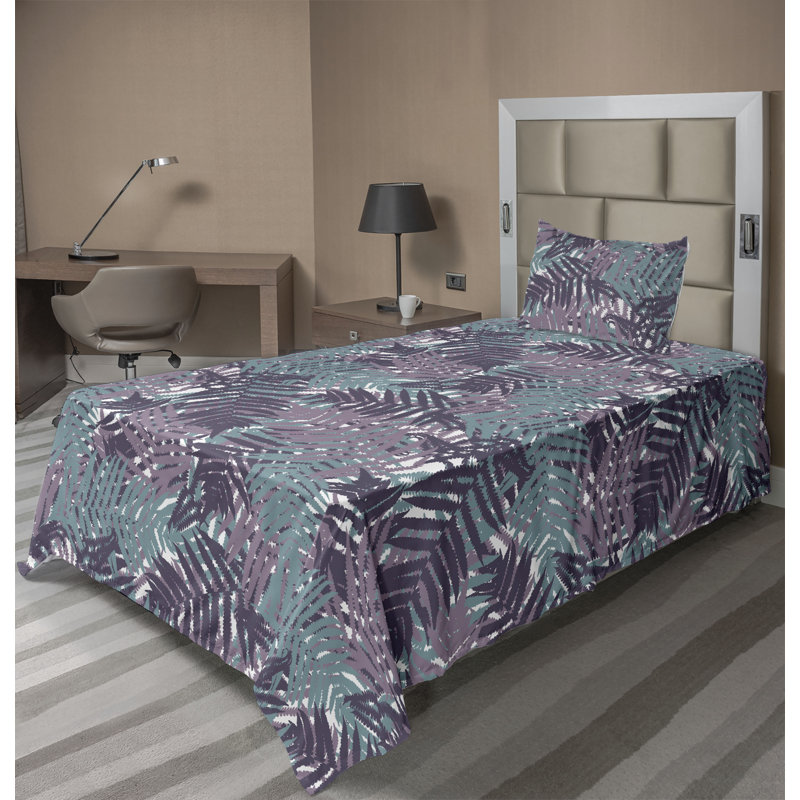 Ambesonne Watercolor Botany Sheet Set 4 Pcs Retro Boho Bloom, Twin Sheet Set with 1 Pillowcase
