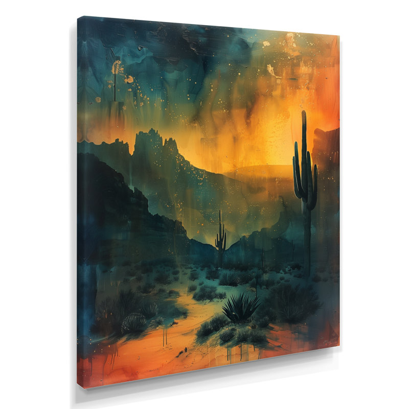 Cactus vert et orange clair de lune, impression de cactus du désert, Toile tendue, 20" H x 12" W