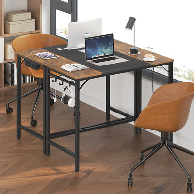 Iron Computer Desk with Built-In Electrical Outlet