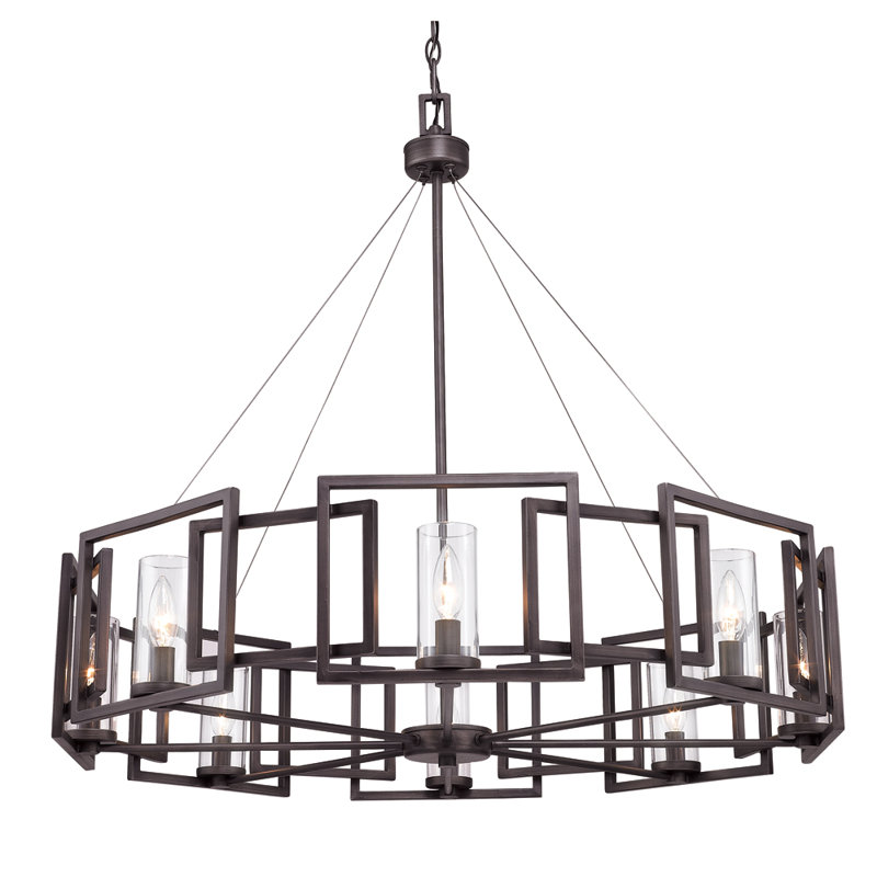 Lustre tambour unique à 8 lumières Newlin, Bronze industriel