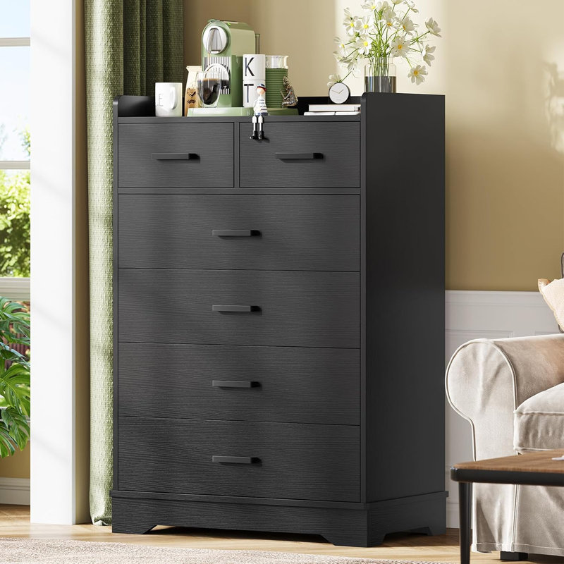 Commode 6 tiroirs Noby, Noir