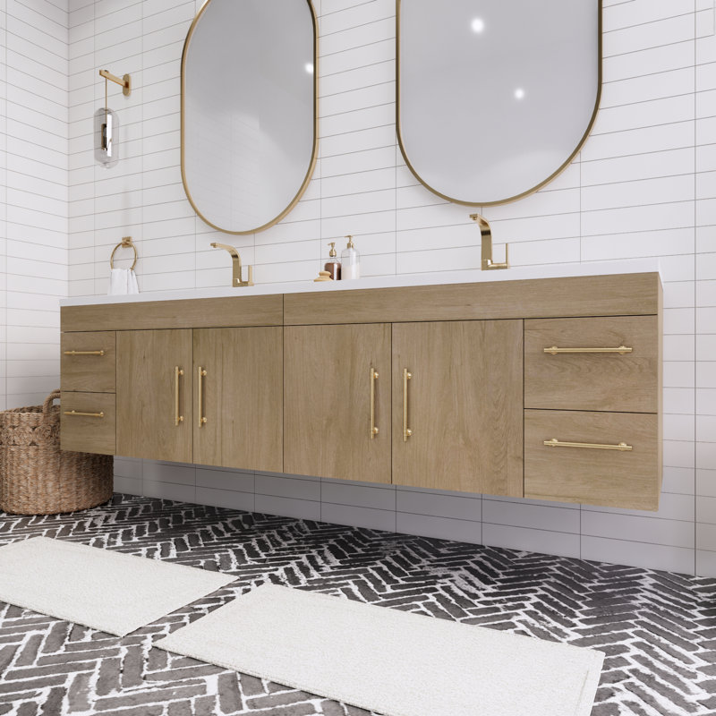 Tihanna 84'' Double Bathroom Vanity with Acrylic Top, White Oak