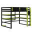 Élégant lit mezzanine en bois avec bureau intégré, support de rangement et lumière RVB-383990186-383990184