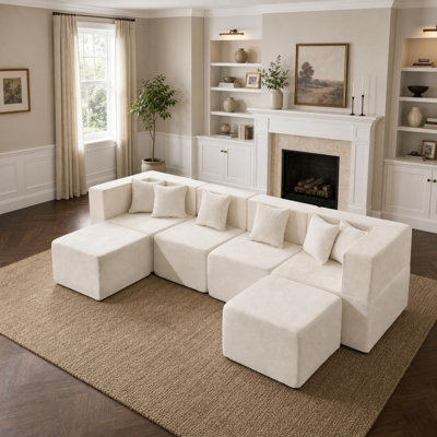 Canapé modulaire en forme de U avec 2 repose-pieds en forme de U Modern Minimalist Cloud 129 po, aucun assemblage requis