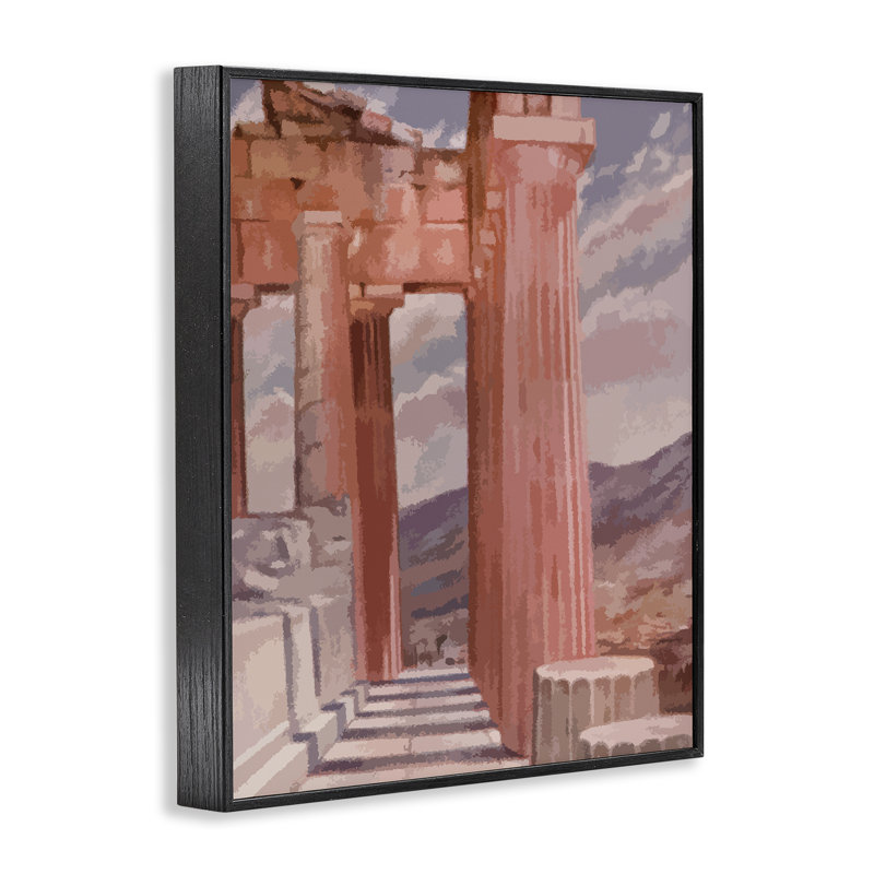 Vue de l'architecture grecque, estampe numérique encadrée par Daphne Polselli bg-857, Giclée encadrée noir minuit