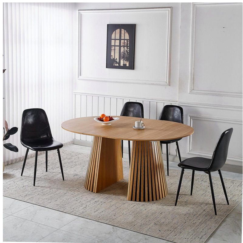 Ensemble de salle à manger 1 + 4,5 pièces, table de salle à manger à pieds en métal pour 4-6 personnes avec plateau en panneau de fibres à densité moyenne, table de salle à manger à piédestal, table basse de loisirs