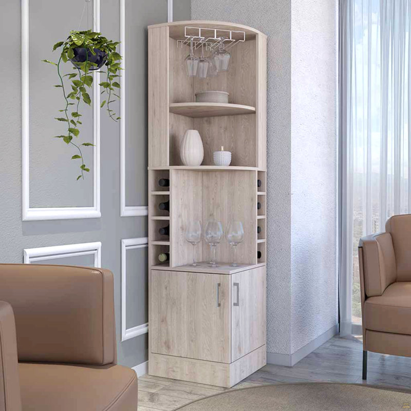 Bar Cabinet Papprika, 8 Wine Cubbies, Double Door, Light Gray