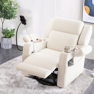 Fauteuil inclinable électrique avec rangement, fauteuil moderne en velours côtelé beige pour la maison