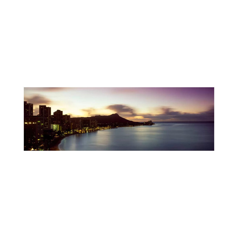Sunrise At Waikiki Beach Honolulu HI USA by Panoramic Images - Wrapped Canvas Panoramic Print