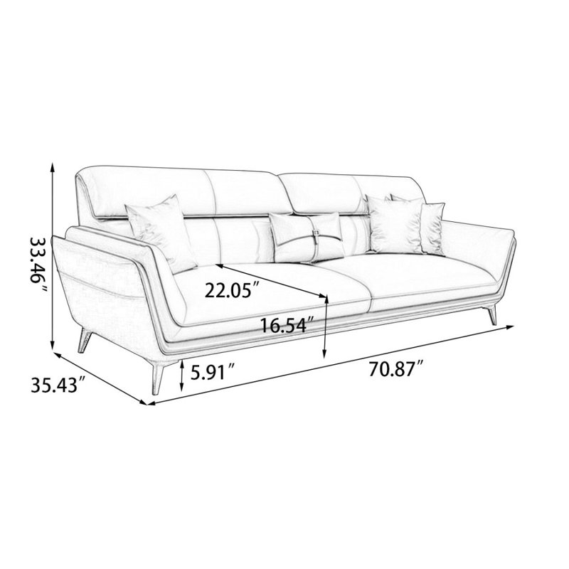 Causeuse-coussin standard en cuir véritable gris, H 33,46 po x l 70,87 po x P 35,43 po, Gris / Orange
