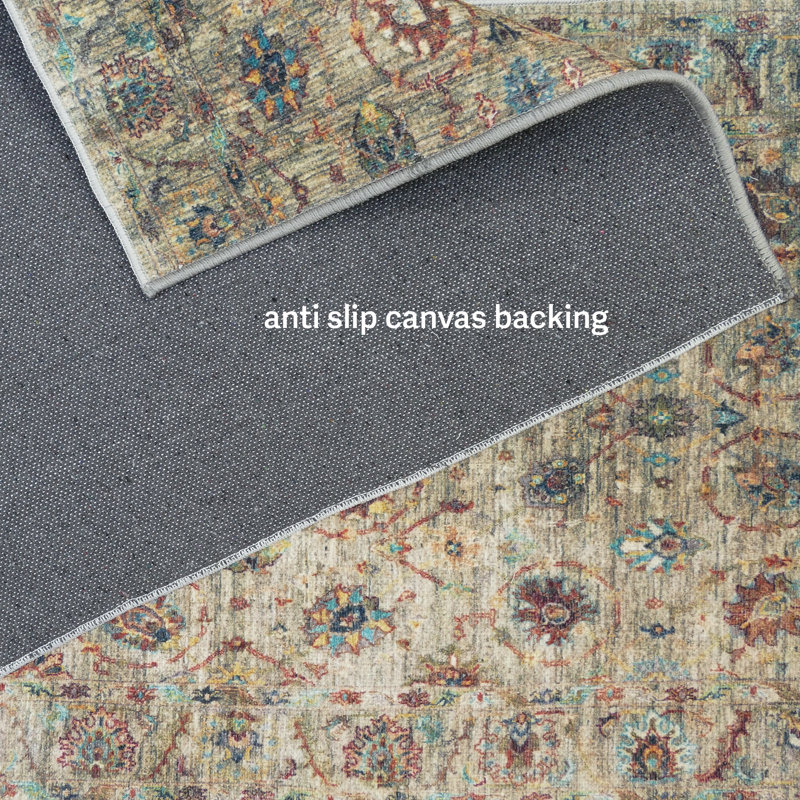 Antibacterial Runner Rug Anti Slip Wool Soft Touch Vintage Floral Distressed Kenley Design for Hallway Stairway Entryway Indoor Washable Carpet