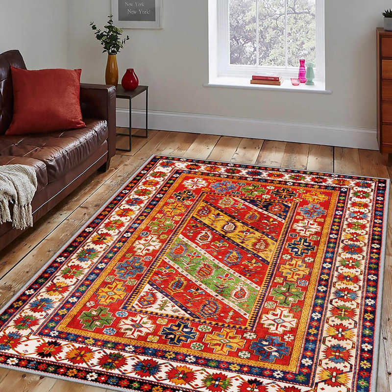 Luxurious Woven Area Rug, 5.9 x 9.2 ft, 100% Polyester, Antibacterial | Non-Slip PVC Felt Dot Underside, 0.3 in Pile Height | Machine Washable, 3D Digital Print, Perfect for Living Room & Bedroom Décor