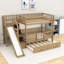 Lit superposé simple en bois avec lit gigogne, glissoire et escalier de rangement-129885255