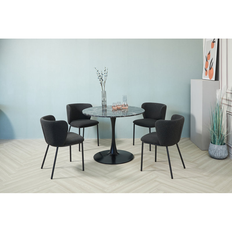 4 - Person Phil Engineered Marble Dining Set with Fabric Upholstered Seats