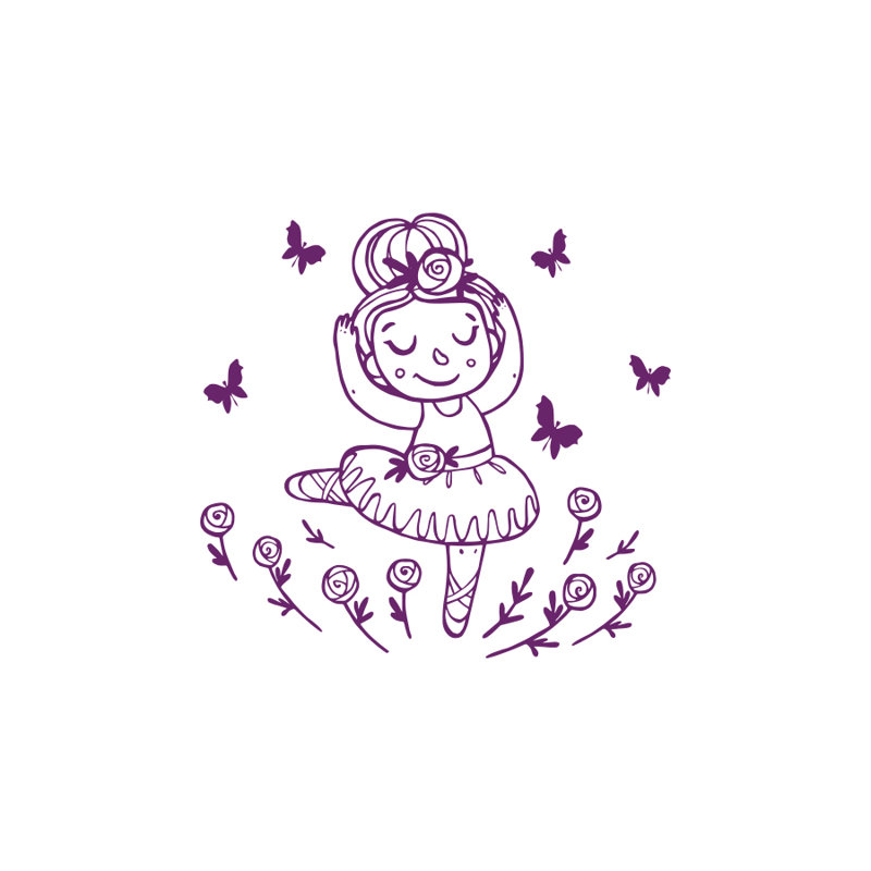 Décalcomanie murale ballerine avec papillons dessiné, Violet