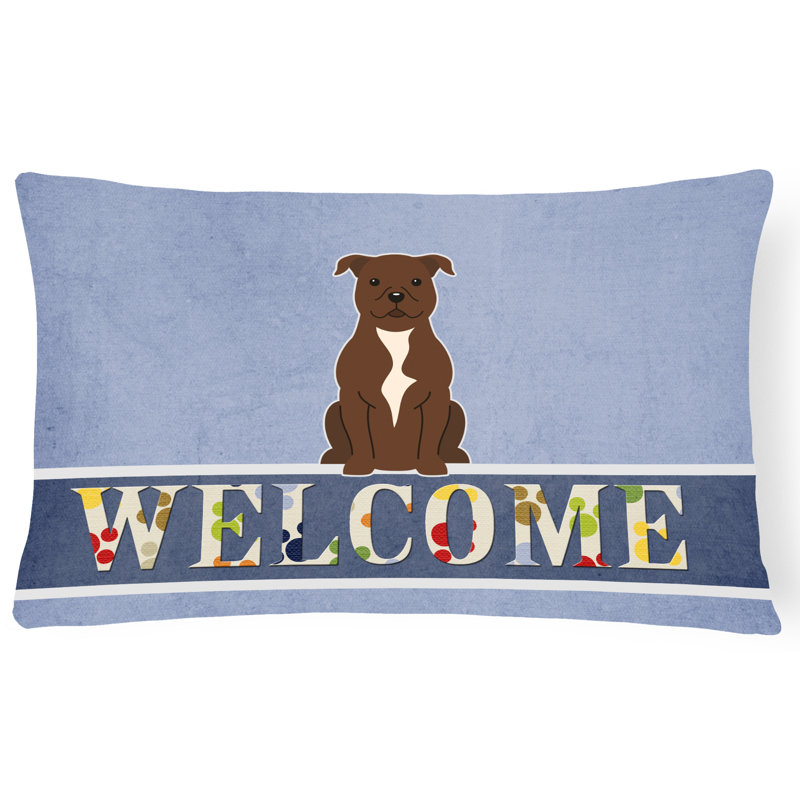Coussin Staffordshire Bull Terrier Welcome, Chocolat