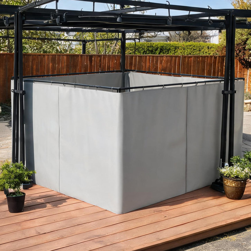 Pavillon de jardin en polyester gris clair pour espace extérieur avec structure en métal, entrée à fermeture à glissière, ensemble de parois latérales en polyester gris doux