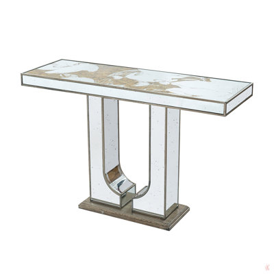 Console rectangulaire 47 po x 15,5 po x 31 po avec motif floral élégant et finition argentée miroir