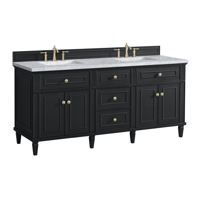 Lorelai 72'' W Double Vanity, Black Onyx, Carrara White, 8" Widespread