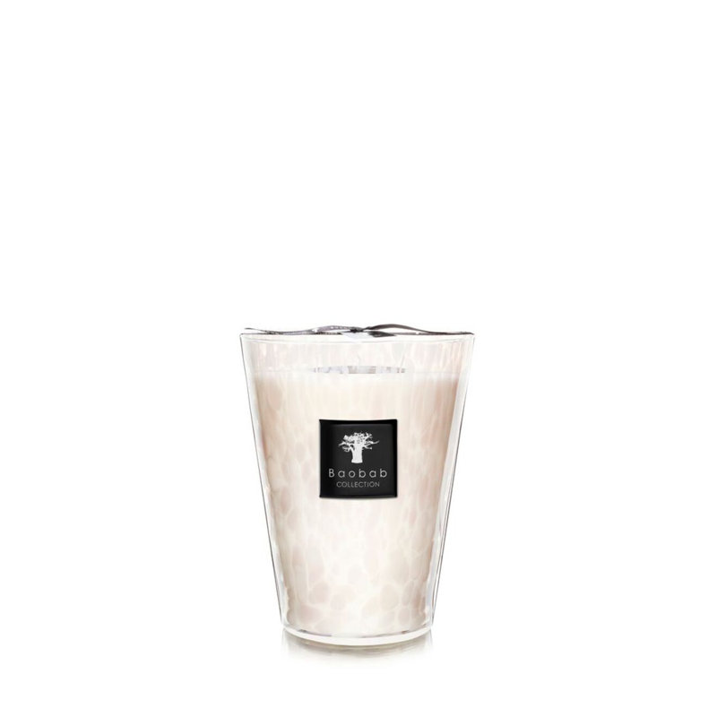 Pearls White Candle, 9.45" H x 7.41" W x 7.41" D