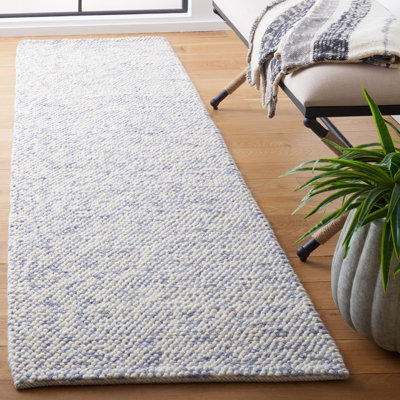 Almus Geometric Handmade Hand-Loomed Blue / Ivory Area Rug