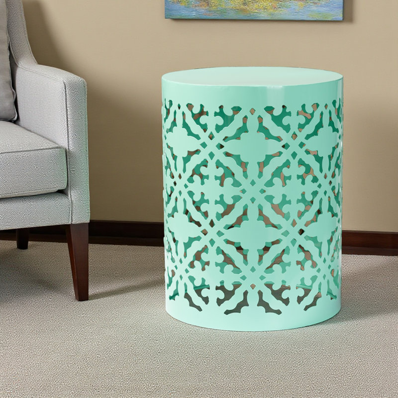 Pine metal outdoor side table finished, 17.95" H x 12.97" W x 12.89" D, Blue