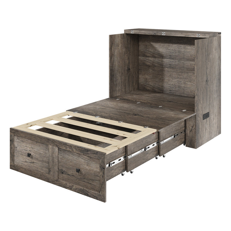 Lit escamotable complet Wilkinson Farmhouse avec grand tiroir de rangement et station de charge, gris, gris