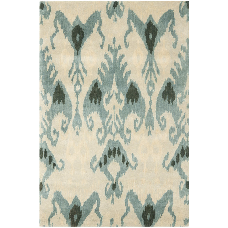 Kline Ikat Hand Tufted Wool Ikat Rug, Rectangle 4' x 6'