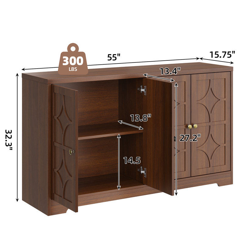 Buffet moderne, armoire de rangement 55 po avec tablettes réglables, armoire à café en bois, Brown