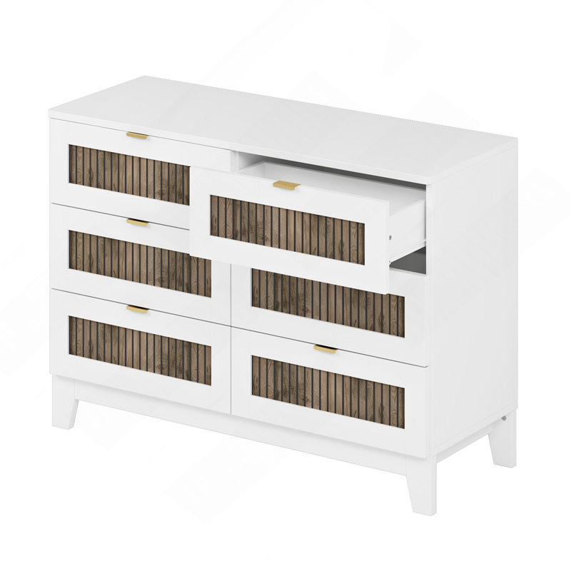 Commode 6 tiroirs Rinyah, Blanc