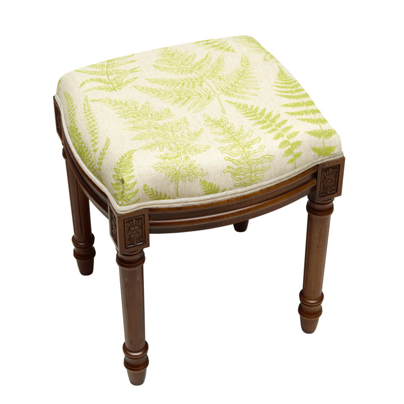 Camiah Solid Wood Accent Stool, Walnut, Chartreuse Green