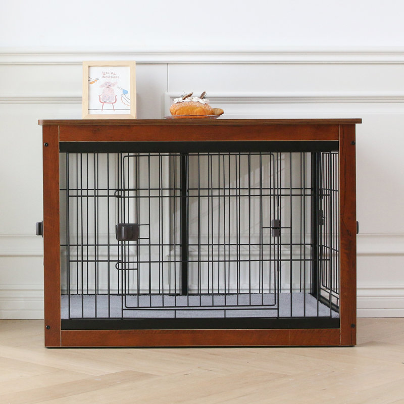 Table d'appoint pour chien avec cage pour chien, Brun