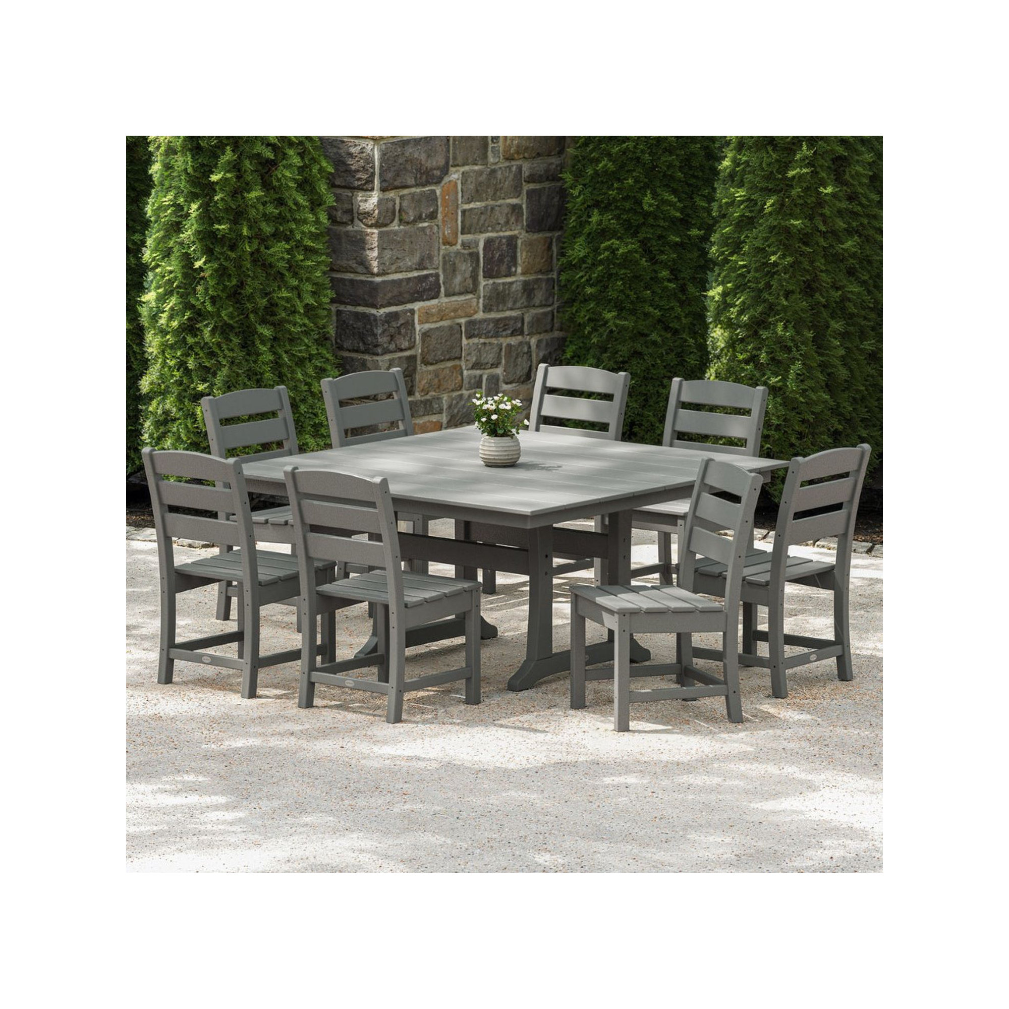Lakeside 9-Piece Farmhouse Trestle Dining Set, Slate Gray
