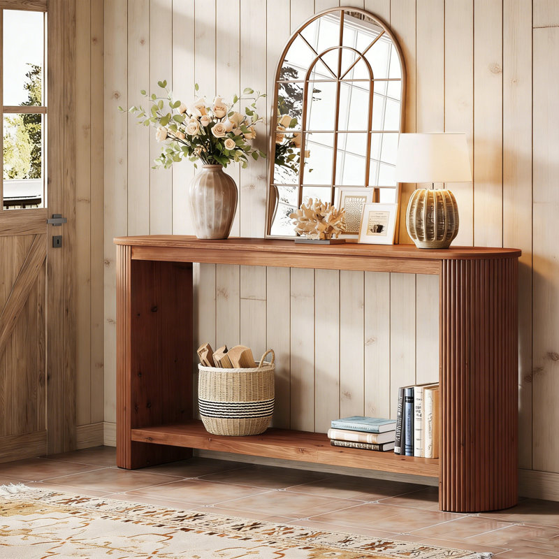 Console en bois massif 63 po Farmhouse, 2 niveaux