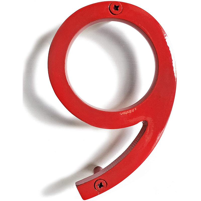 Numéro de maison en métal flottant, 9, 6", Rouge