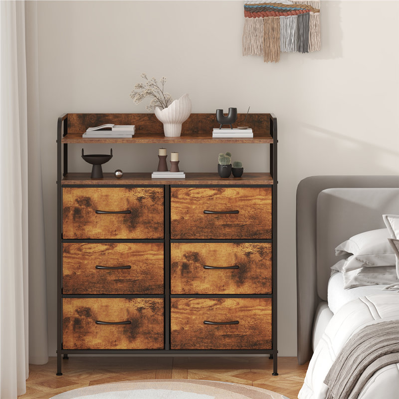 30 cm W Chest of 6 Drawers, Rustic Brown