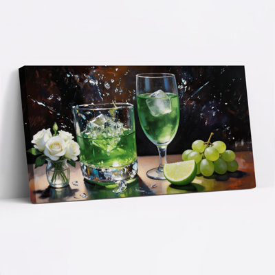 Green Cocktail And Fruit Still Life Canvas Wrapped Wall Art Oil Painting Print Set Of 1