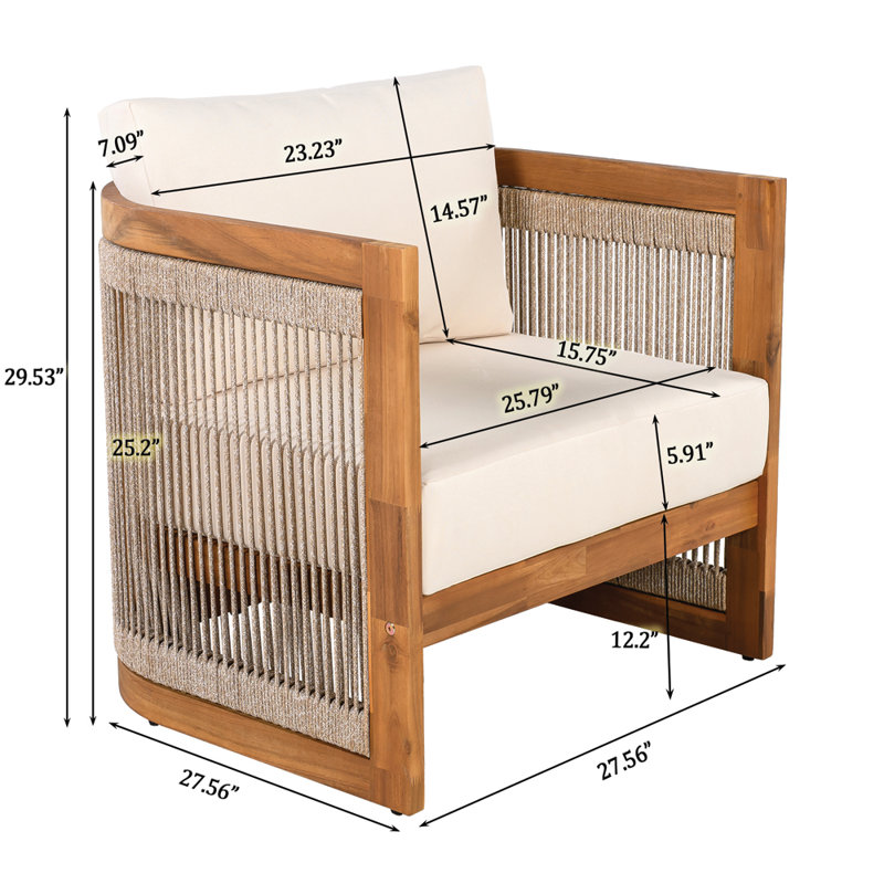 Fauteuil club d'extérieur avec détails en corde tissée