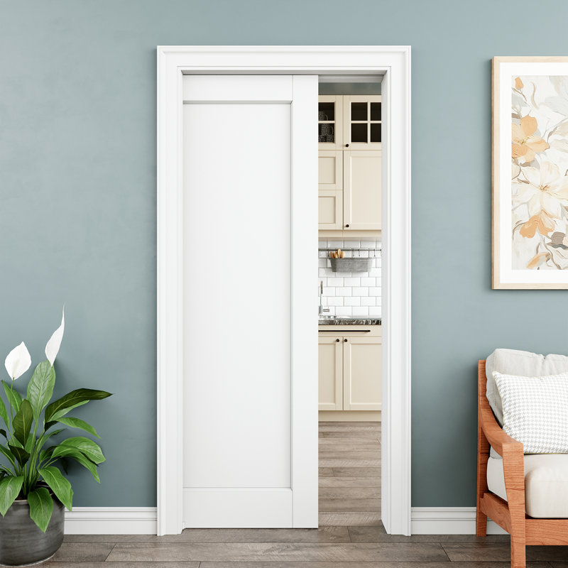 Porte coulissante à 1 panneau avec fermeture en douceur, dalle de porte unie, peignable et imperméable, comme portes de buanderie, portes de placard, portes de pièce