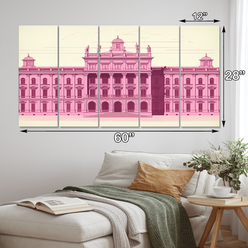 «Pink Blueprint of Classical London II» - décoration murale City London - 5 panneaux égaux
