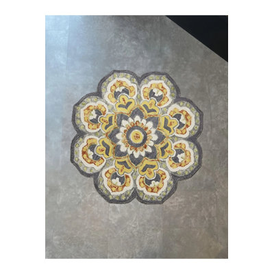 Yellow Blue Themed Multicolored Motif Pattern Vintage Woven Base Round Decorative Carpet