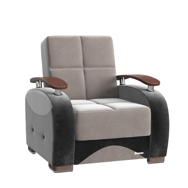 Gray Microfiber Convertible Sleeper Arm Chair with Storage