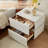 Modern Leather Textured Wraparound White Nightstand with Light Strip and 2 Drawers, Staple Stylish Beauty Space - Bedroom Nightstand, Side Table, No Assembly Required
