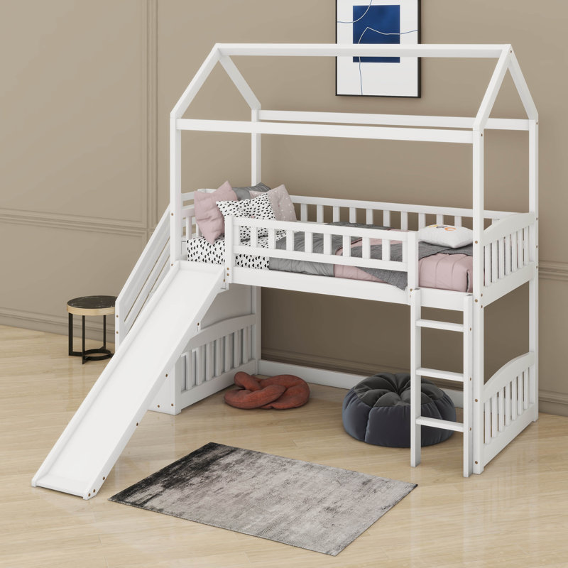 Lit mezzanine simple avec glissade, Blanc