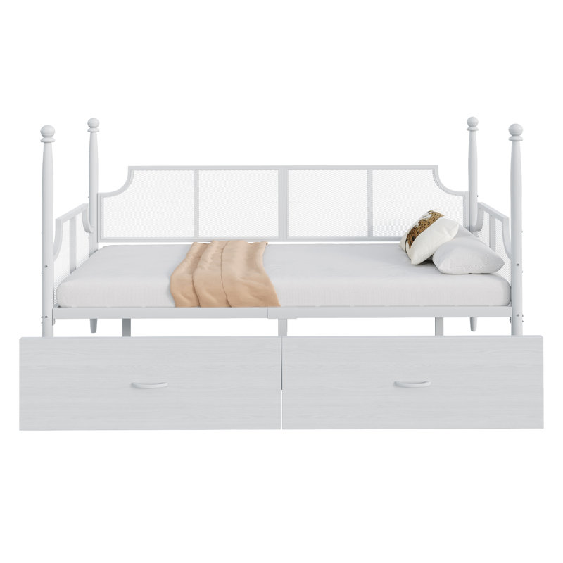 Metal Storage Bed Frame 90 x 200 cm, White