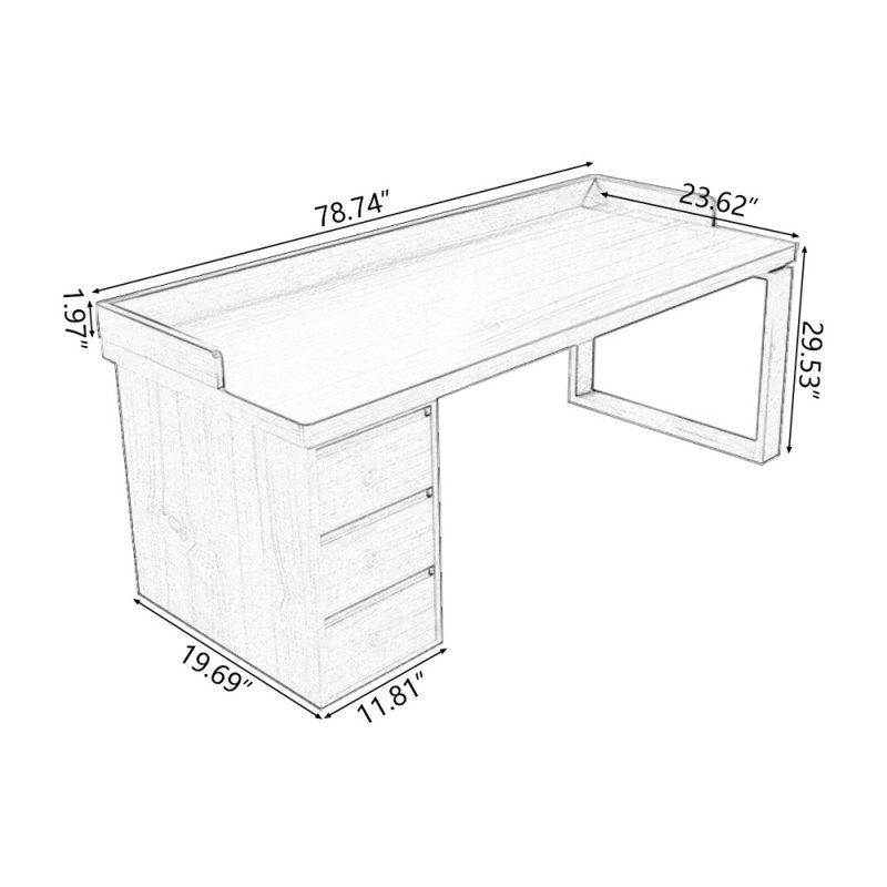 Bureaux rectangulaires en bois massif noyer, H 29,53 po x l 78,74 po x P 23,62 po, Retour à gauche