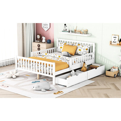 Lit plateforme simple en bois rose avec garde-corps et option de rangement