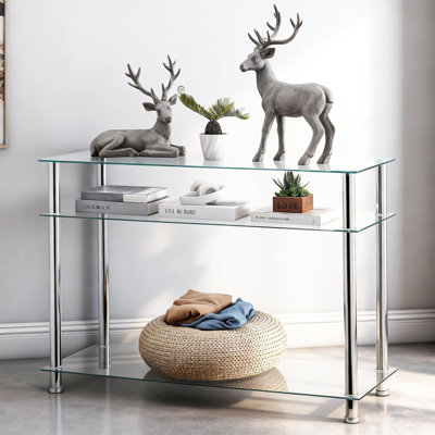 Modern 3-Tier Glass Silver Chrome Entryway Table